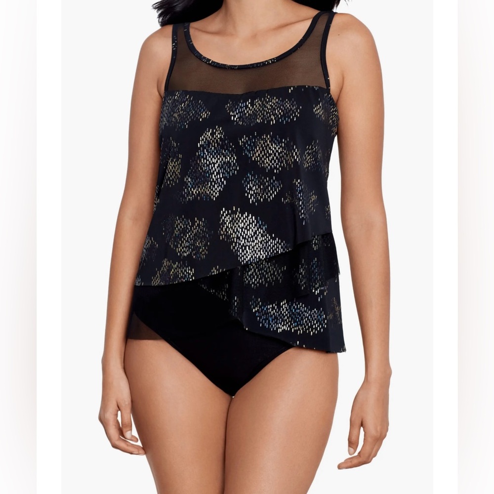 NWT Miraclesuit 'Iridium Mirage' Underwire Tankini Swimsuit Top, Black Multi